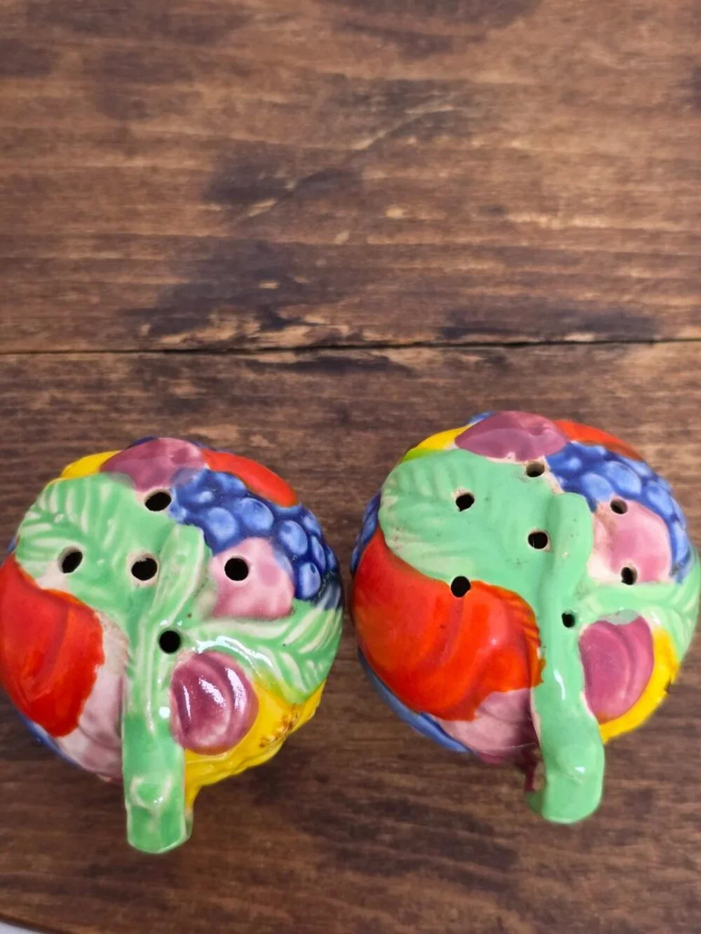 Vintage Majolica Salt and Pepper Shakers with Tray Made in Japan Cottagecore
